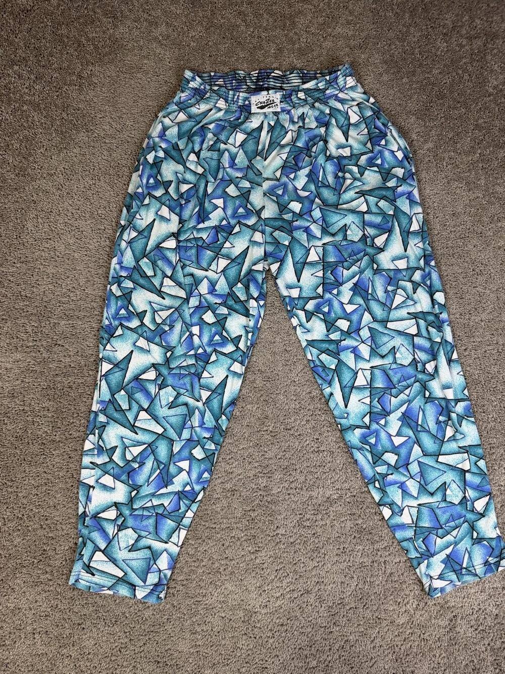 VTG California CraZee Wear Pants Mens L Blue Fractal Parachute MC Hammer Baggy